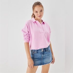 American Eagle Outfitters Light Pink Cropped Collared Sweatshirt